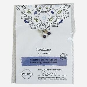 SoulKu Amethyst Gemstone Earrings Healing Dangle Purple Handmade NIP